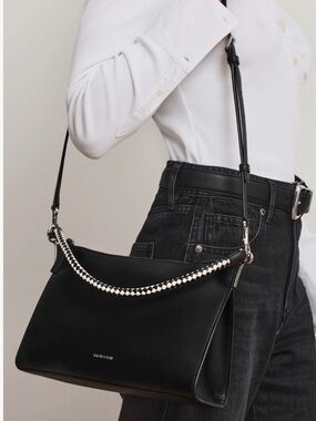 Veronica Beard Small Vida Black Leather Shoulder Bag